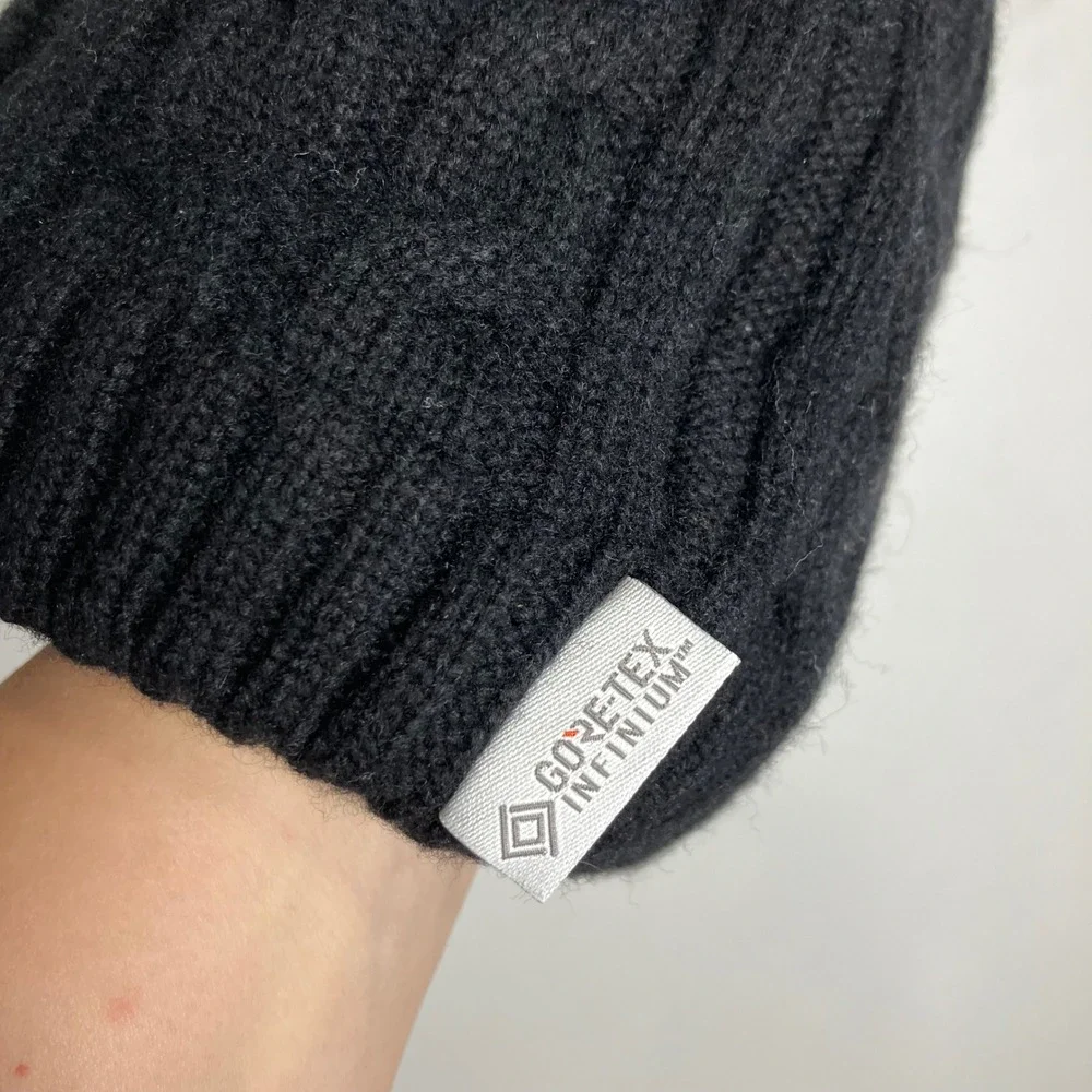 L.L. Bean black cable knit beanie fleece lined wool blend‎ one size fits all